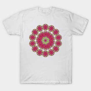 Pink and Green floral Kaleidoscopic mandala pattern T-Shirt